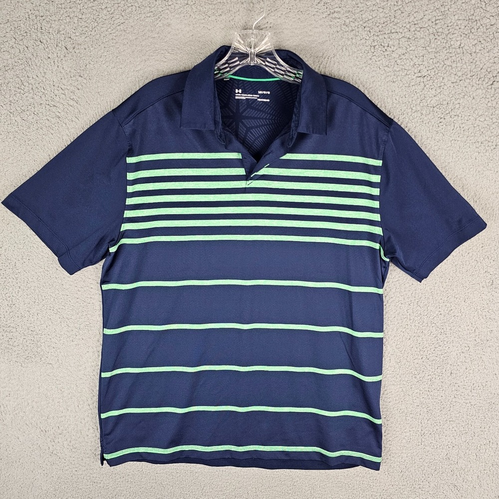 Under Armour Polo Mens L Navy CoolSwitch Striped Heatgear Golf Shirt 1298948